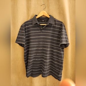 Apt 9, L, Blue and white horizontal striped, soft collar shirt